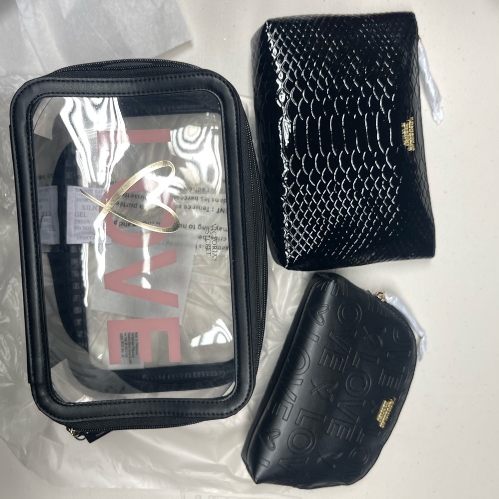 Victoria's Secret Black Cosmetic Bags Set